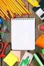 Notebook and school tools around. Royalty Free Stock Photo