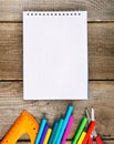 Notebook and school tools around. Royalty Free Stock Photo