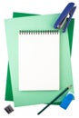 Notebook on sheets of textured paper imitating a frame Royalty Free Stock Photo