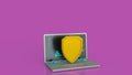 The notebook and shield for cyber security concept 3d rendering
