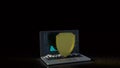 The notebook and shield for cyber security concept 3d rendering