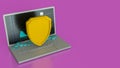 The notebook and shield for cyber security concept 3d rendering Royalty Free Stock Photo
