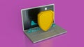 The notebook and shield for cyber security concept 3d rendering Royalty Free Stock Photo