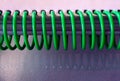 Notebook spine detail with green wire spiral
