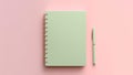 Notebook spiral-bound mock-up isolated. Pink background. Flat-lay mint notepad cover closeup. Journal diary. Blank template paper