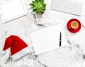 Notebook tablet pc Christmas decoration working desk Flat lay