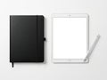 Notebook and tablet with stylus isolated on white background Royalty Free Stock Photo