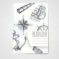 Notebook template with hand drawn nautical objects. Royalty Free Stock Photo