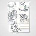 Notebook template with hand drawn nautical objects. Royalty Free Stock Photo