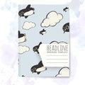 Notebook template with hand drawn penguin doodles.