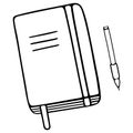 Personal diary and ballpoint pen. Sketch. Notepad for notes. Closed. Diary. Notebook for keeping daily notes. Outline. isolated. Royalty Free Stock Photo