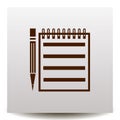 Notebook vector icon with a pencil on a realistic paper backgro