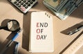 Notebook with words EOD - end of day. Is the end of the trading day in financial markets. End of work. Business and finance