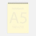 Notebook a5 148x210. Realistic yellow blank notepad paper page template with squared lines. Mock up cover for business memo diary