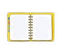 Notebook yellow cover hand drawn on white background blank pape