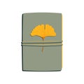 Notebook , with yellow leaf of Ginkgo biloba, diary, memories. Autumn. Vector illustration isolated on white