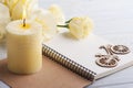 Notebook with yellow lisianthus flowers