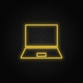 Notebook yellow neon icon .Transparent background. Yellow neon vector icon