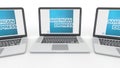 Notebooks with American Express logo on the screen. Computer technology conceptual editorial 3D rendering