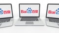 Notebooks with Baidu logo on the screen. Computer technology conceptual editorial 3D rendering