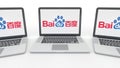 Notebooks with Baidu logo on the screen. Computer technology conceptual editorial 3D rendering Royalty Free Stock Photo