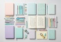 Notebooks feature solid colors and patterns, such as polka dots and Royalty Free Stock Photo