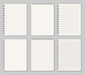 Notebooks lined dots. Sketchbook blank pages with variety view. Notepad vector isolated mockups. Blank mock up with