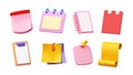 Notebooks set, pink post-it notes or sticky note to message, diaries or reminders. style cute cartoon kid pastel plastic smooth. Royalty Free Stock Photo