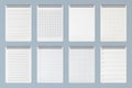 Notebooks sheets set. Lined, checkered and dots pages for memo pads and daily planner template notepad empty paper. Royalty Free Stock Photo