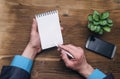 Notepad with blank screen in businessman hands. Business ideas concept. Royalty Free Stock Photo