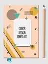 Notepad, book cover design template with abstract 80s 90s style geometric memphis style pattern