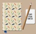 Notepad, book cover design template with feathers pattern