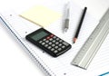 Notepad calculator pen pencil ruler Royalty Free Stock Photo
