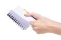 Notepad diary in hand