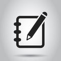 Notepad edit document with pencil icon. Vector illustration. Bus