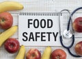 Notepad With Food Safety Text Over Surrounded With Organic Fresh Vegetables Royalty Free Stock Photo