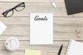 Notepad with goals text in header. Empty page for goals list Royalty Free Stock Photo