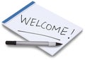 Notepad with handwritten Welcome