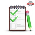 Notepad icon with checklist, green ticks and pencil Royalty Free Stock Photo