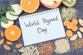 Notepad with inscription World Thyroid Day and best ingredients for healthy thyroid