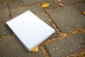 Notepad and leaves on the square pavement tiles Royalty Free Stock Photo