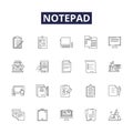 Notepad line vector icons and signs. Text, Document, Type, Compose, Note, Pad, Create, Write outline vector illustration