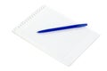 The notepad and lying on a blue pen isolated on white Royalty Free Stock Photo