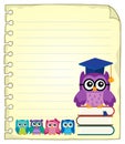 Notepad page with owl teacher and owlets Royalty Free Stock Photo