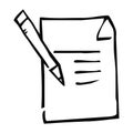 Notepad, pen drawing, black contour, vector icon, sketch