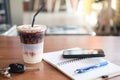 Notepad with pen, mobile phone and key car and coffee Royalty Free Stock Photo