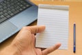 Notepad with pencil on wood board background. using wallpaper or background for education, business photo. Take note of the produc Royalty Free Stock Photo