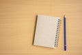 Notepad with pencil on wood board background.using wallpaper for education, business photo.Take note Royalty Free Stock Photo