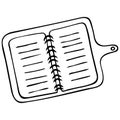 Notepad on a spring with a button. Open. Outline on an isolated white background. Doodle style. Sketch. Notebook for to-do list.