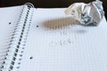 A notepad with squares and a pencil. Written on the sheet, the p Royalty Free Stock Photo